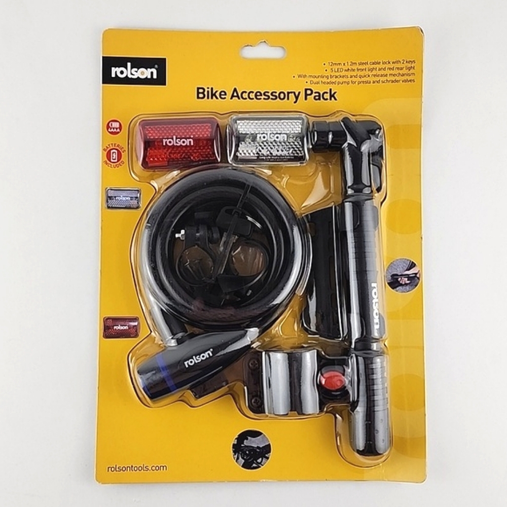 NWT Rolson Bike Accessory Pack LED Lights Lock Dual Headed Pump